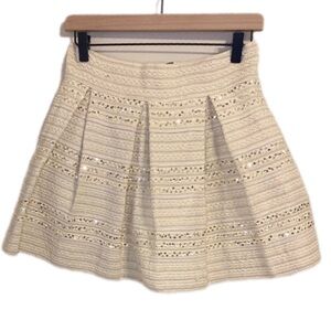 Ginger G Pleated Cream Sequin Tweed Mini Skirt Party Size Large